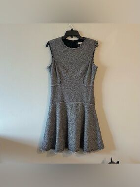 Rebecca Taylor Stretch Tweed Dress Black Combo Preppy Mini 8 Grey